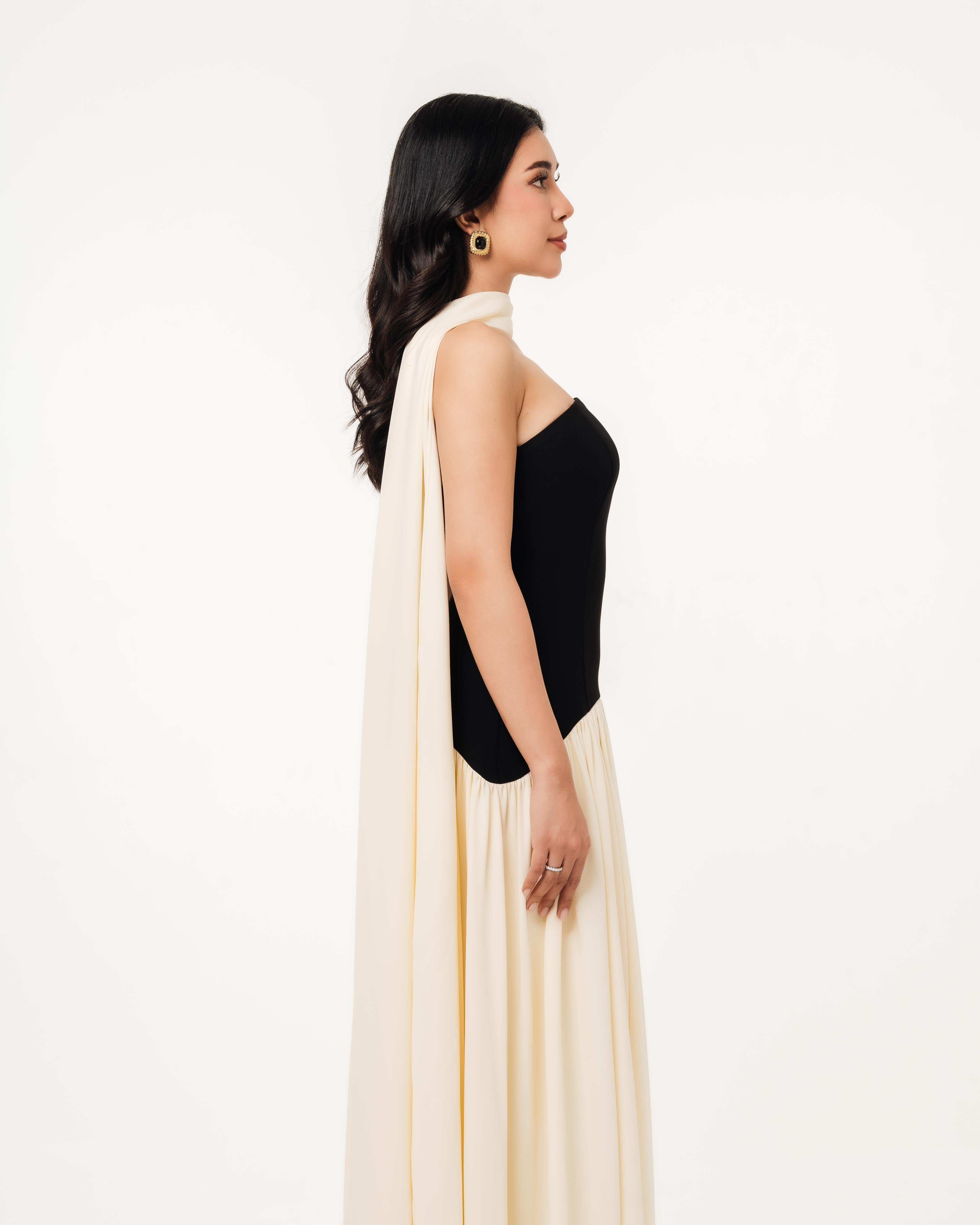 Isabella Flowy Tube Top Dress with Detachable Shawl