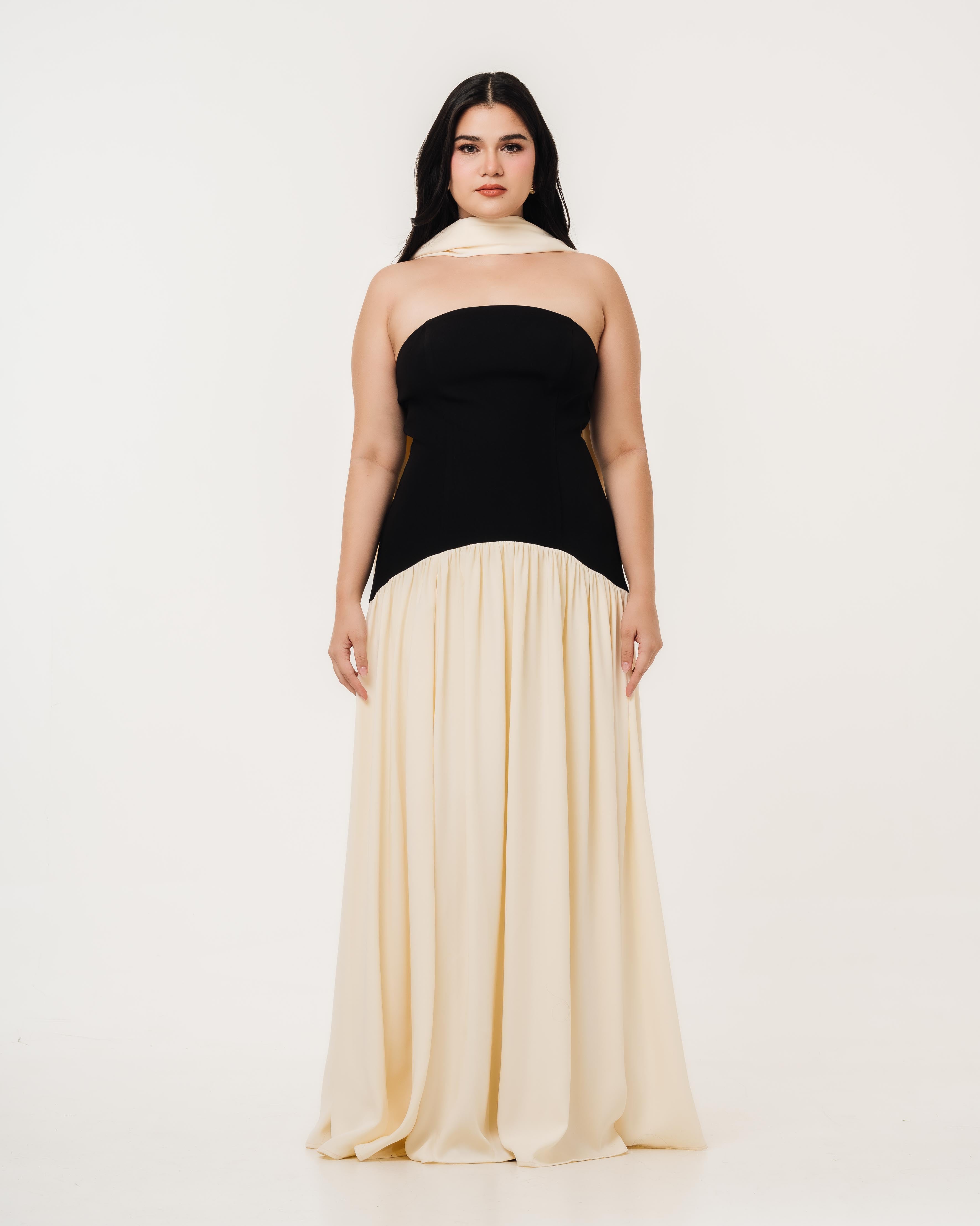 Isabella Flowy Tube Top Dress with Detachable Shawl