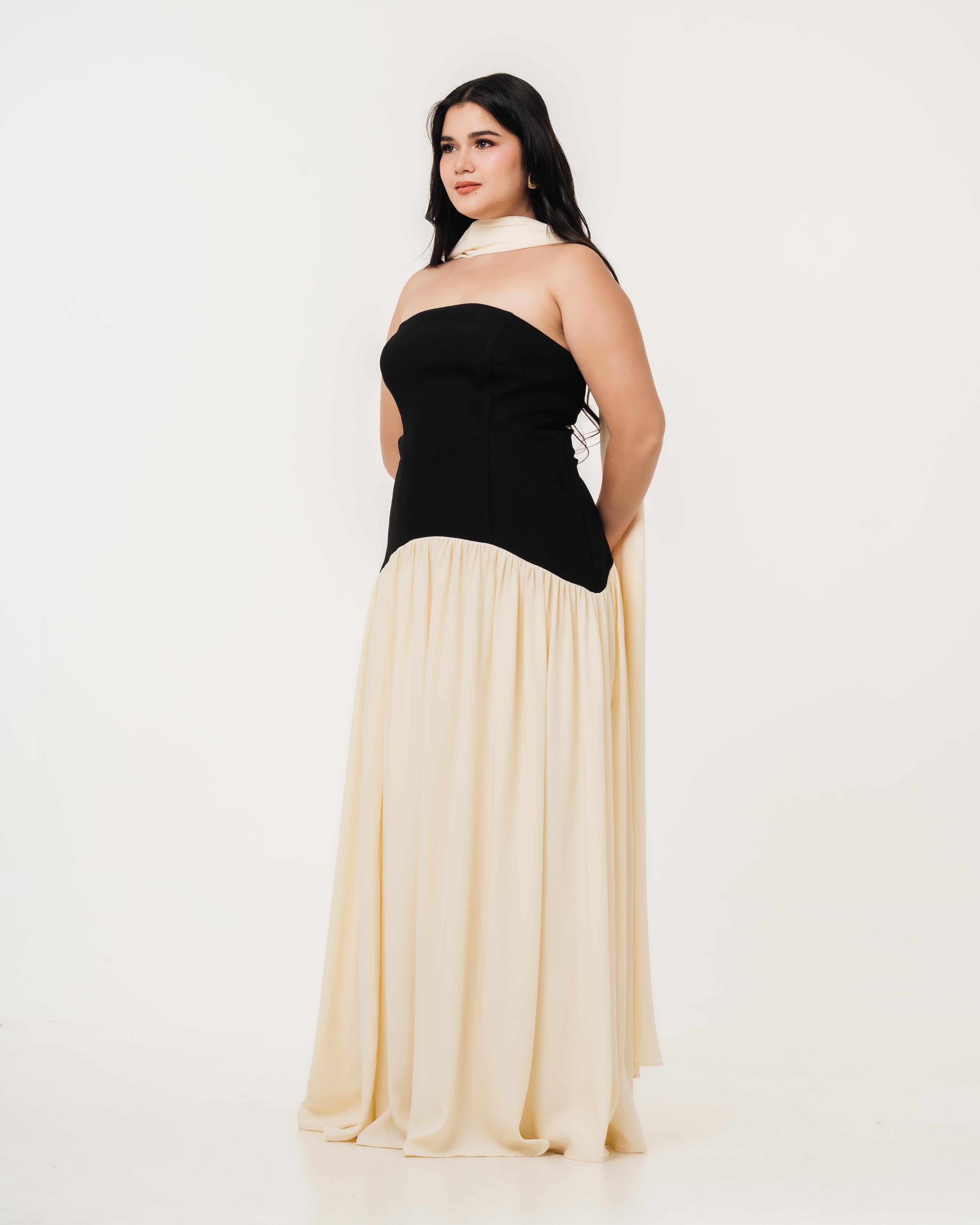 Isabella Flowy Tube Top Dress with Detachable Shawl