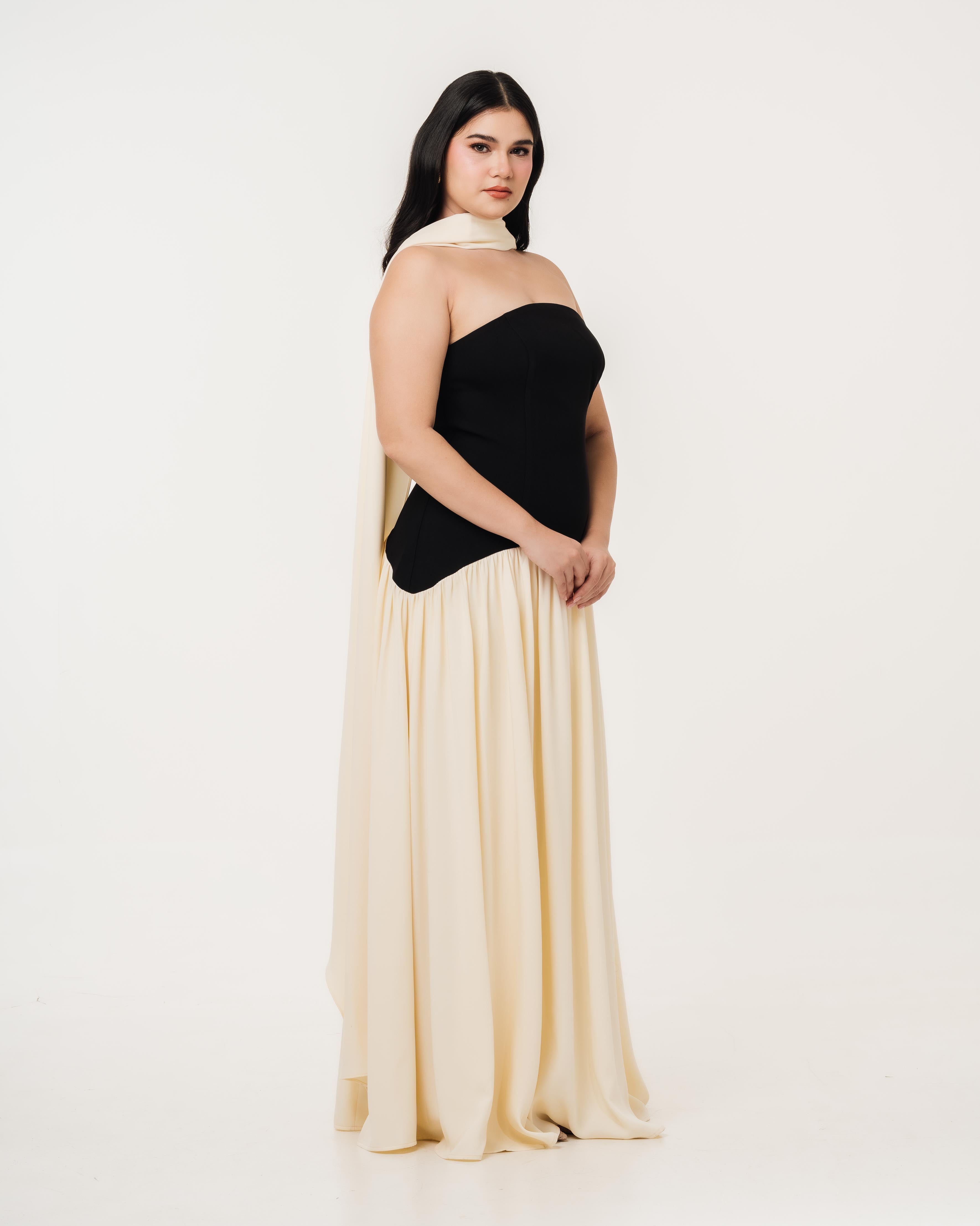 Isabella Flowy Tube Top Dress with Detachable Shawl