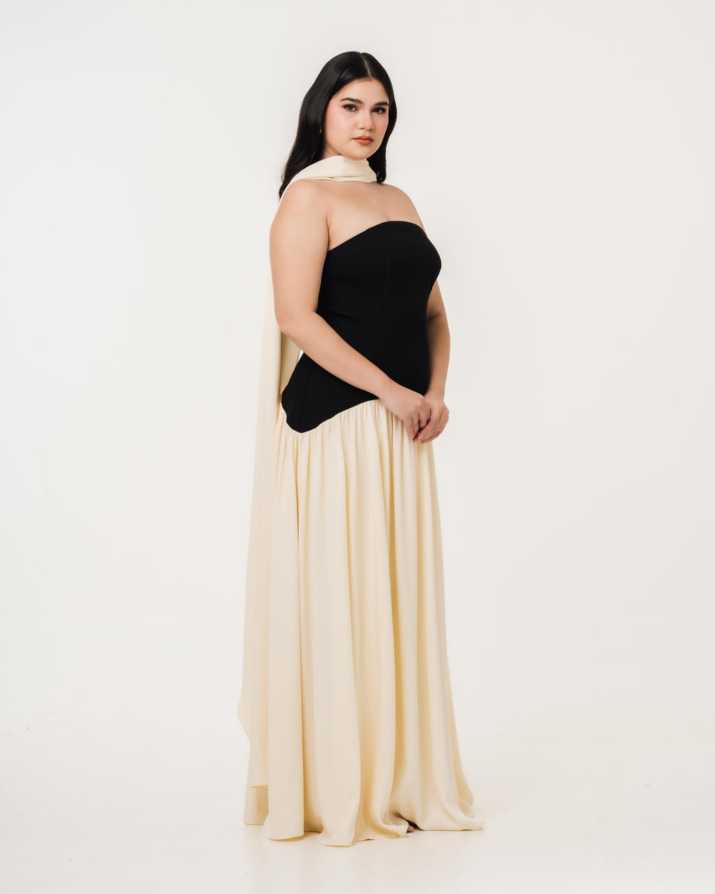 Isabella Flowy Tube Top Dress with Detachable Shawl