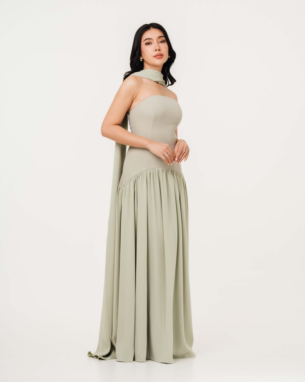 Isabella Flowy Tube Top Dress with Detachable Shawl