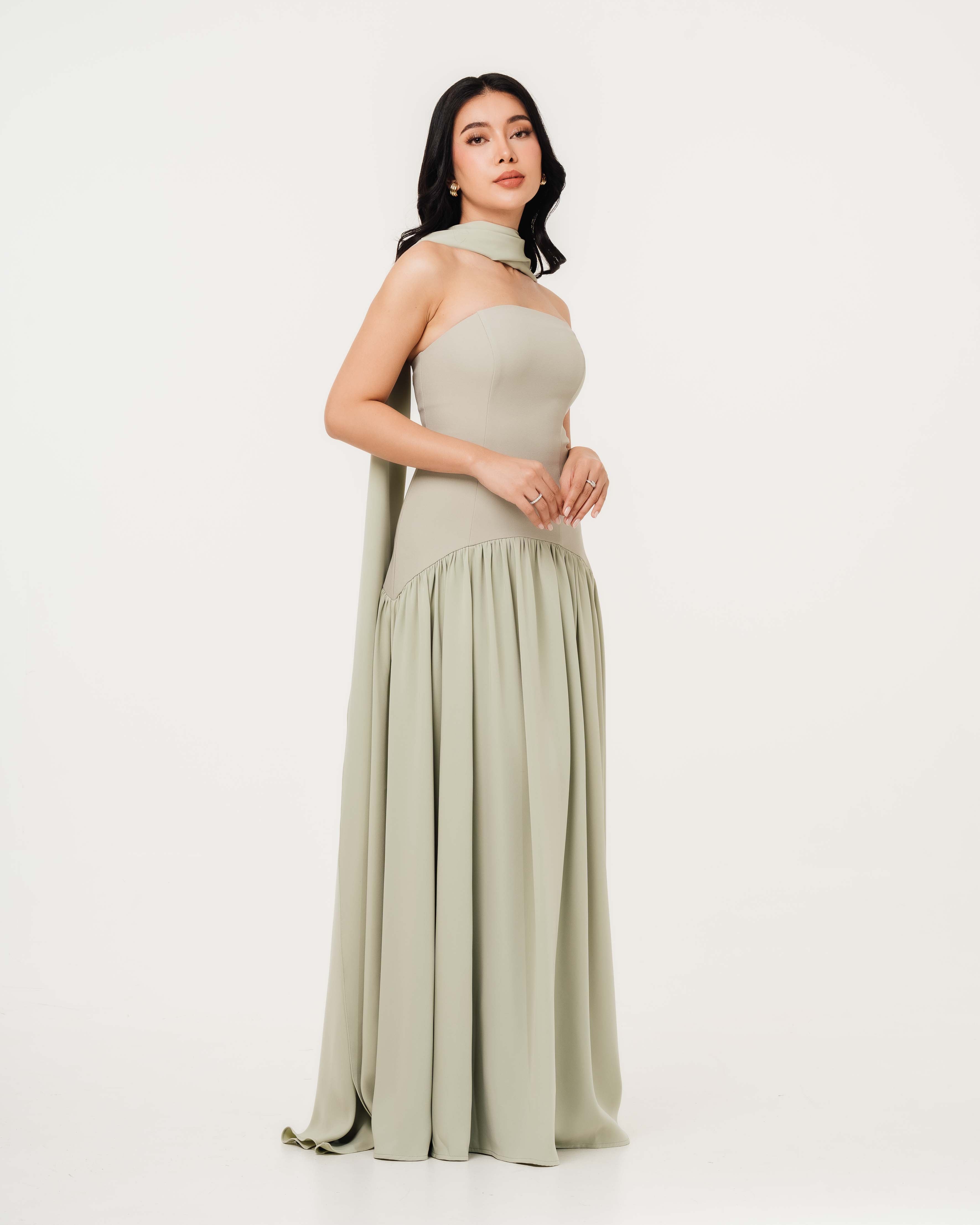 Isabella Flowy Tube Top Dress with Detachable Shawl
