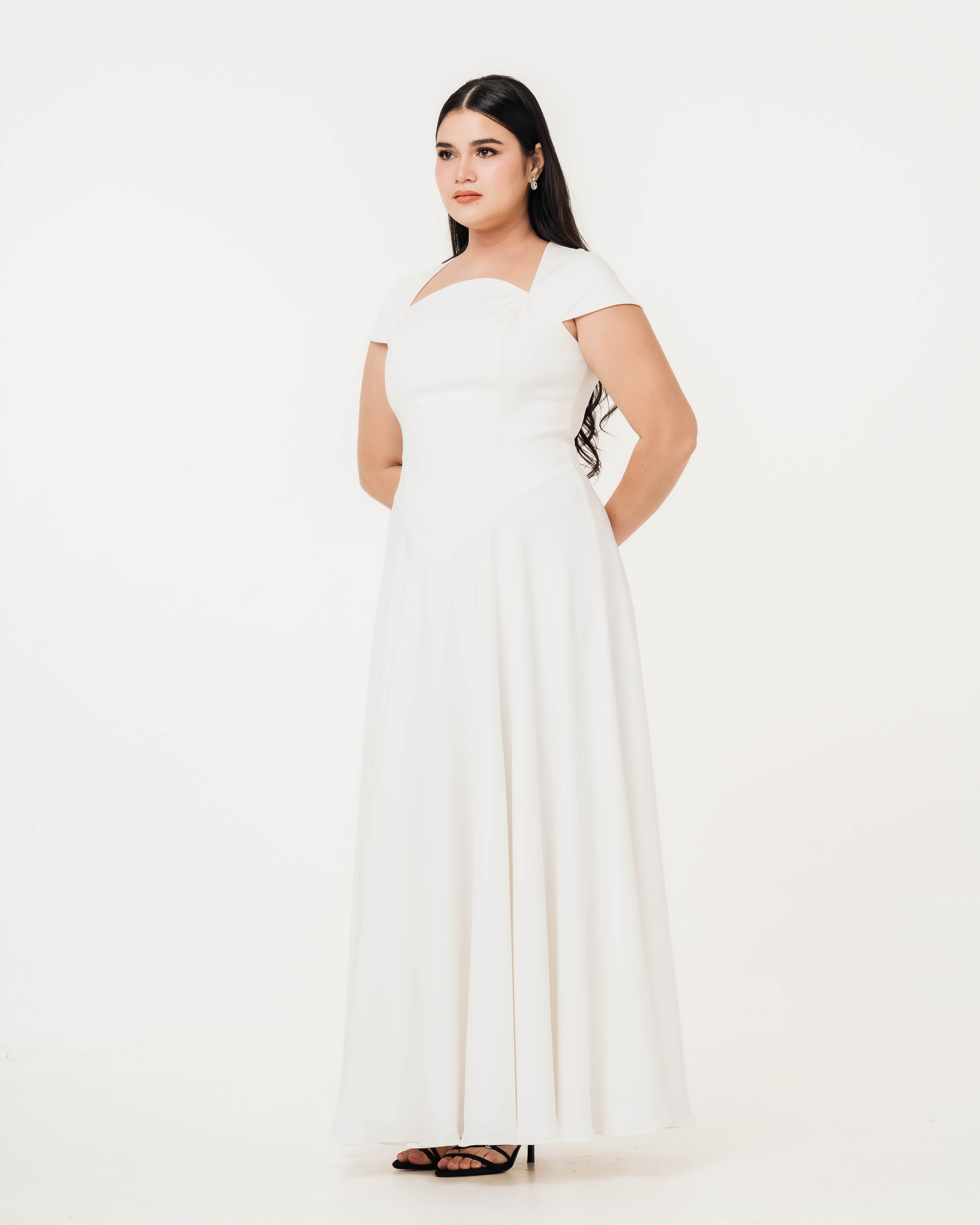 Aurora Ivory Capsleeve Flowy Maxi Dress