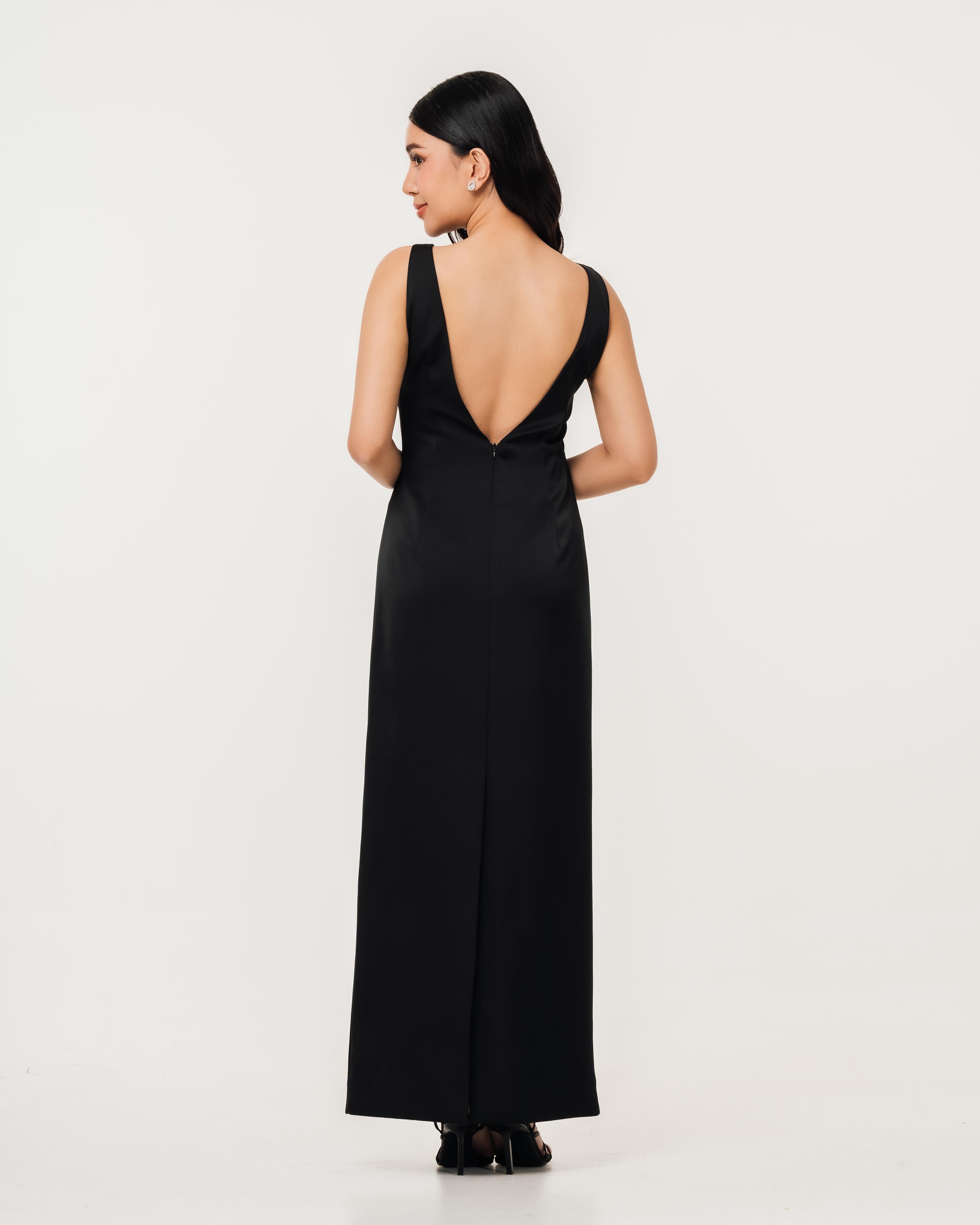Rosalind Boat Neck Open Back Dress